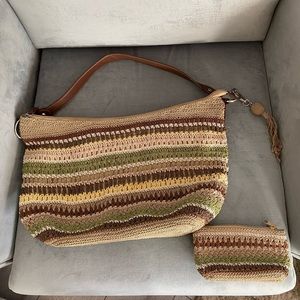 Boho style woven shoulder strap purse with matching wallet
